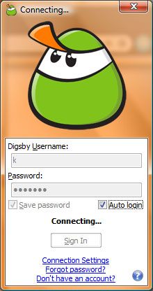Capture d'écran - Digsby, panneau de connexion