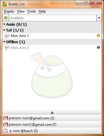 Capture d'écran - Digsby, liste des contacts e-mail Capture d'écran - Digsby, liste des contacts e-mail