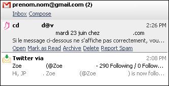 Capture d'écran - Digsby, aperçu d'un mail en provenance de Gmail Capture d'écran - Digsby, aperçu d'un mail en provenance de Gmail