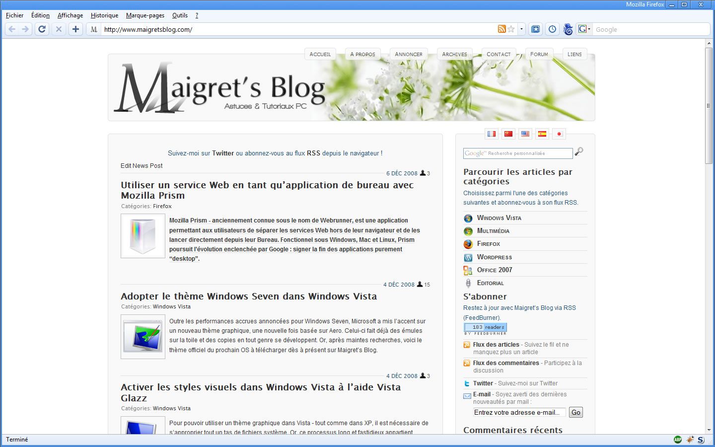 Capture d'écran - Thème Chromifox Package dans Firefox 3 Capture d'écran - Thème Chromifox Package dans Firefox 3