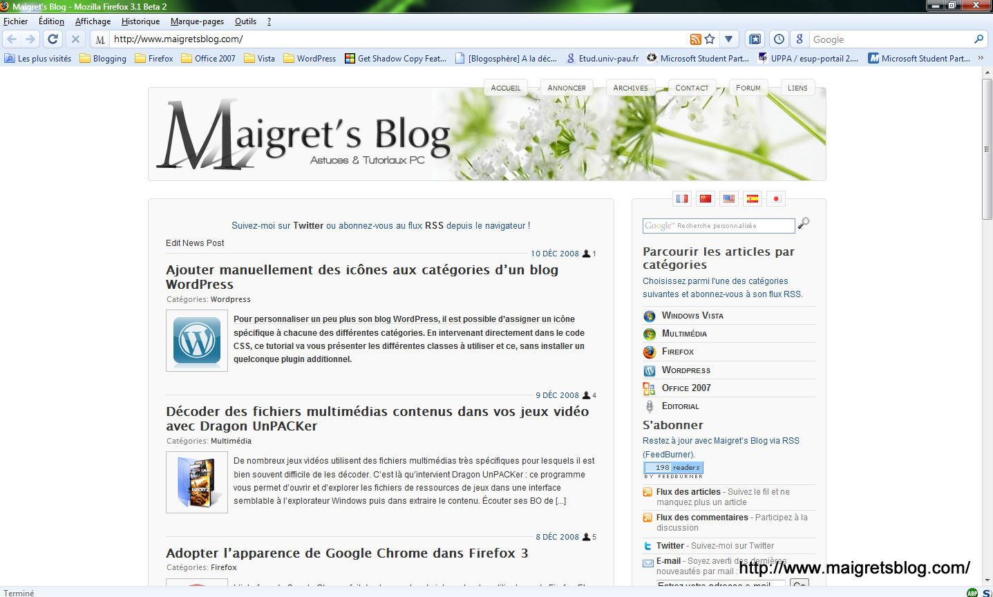 Capture d'écran - Thème Chromifox 2 dans Firefox 3.1 Capture d'écran - Thème Chromifox 2 dans Firefox 3.1