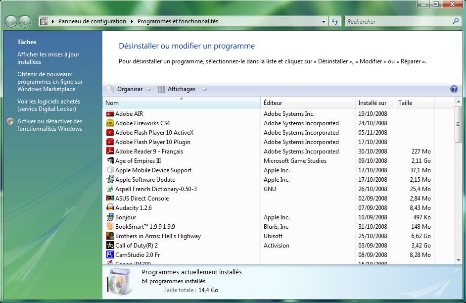 Capture d'écran - Programmes et fonctionnalités Capture d'écran - Programmes et fonctionnalités
