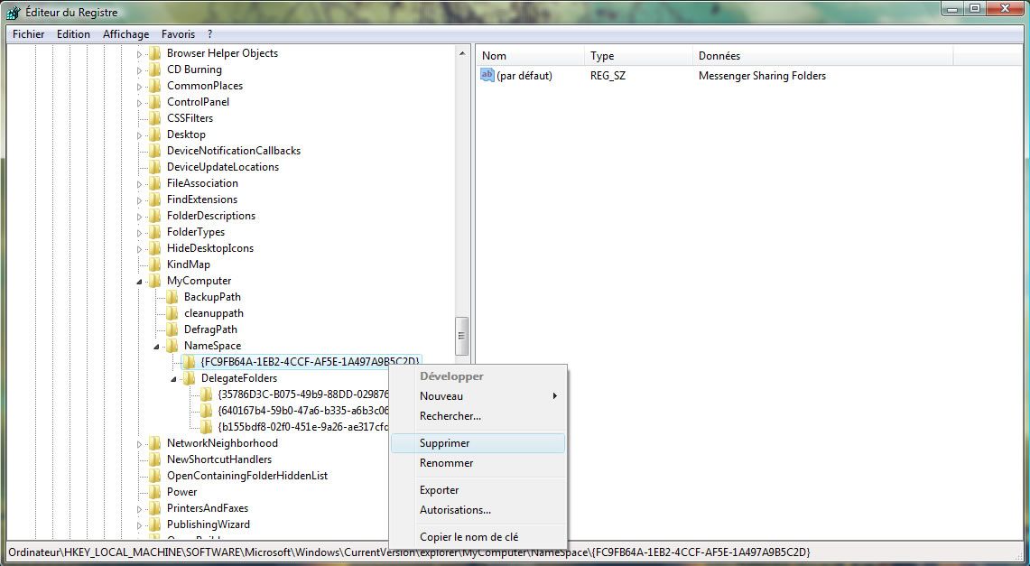 Capture d'écran - Menu Démarrer, saisie de la commande Capture d'écran - Confirmation du message de suppression