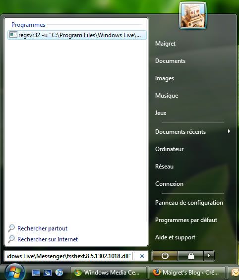 Capture d'écran - Menu Démarrer, saisie de la commande Capture d'écran - Confirmation du message de suppression