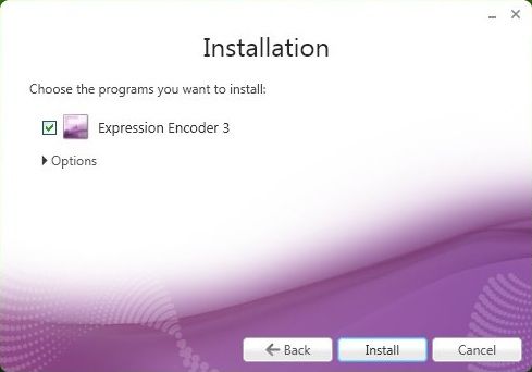 Capture décran - Installation de Microsoft Expression Encoder, exécution du processus Capture décran - Installation de Microsoft Expression Encoder, exécution du processus