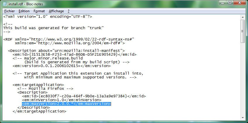 Capture d'écran - Modification d'une extension XPI avec le Bloc-notes Capture d'écran - Modification d'une extension XPI avec le Bloc-notes