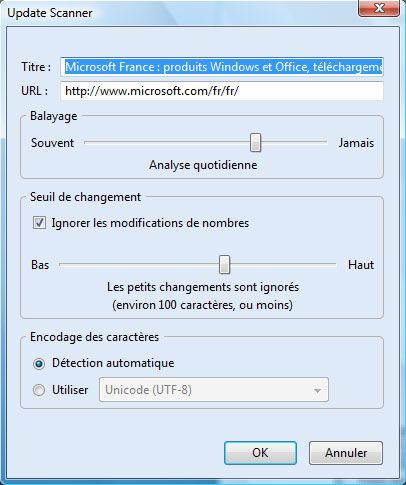 Capture décran - Paramètrage des options de surveillance des mises à jour Capture décran - Paramètrage des options de surveillance des mises à jour