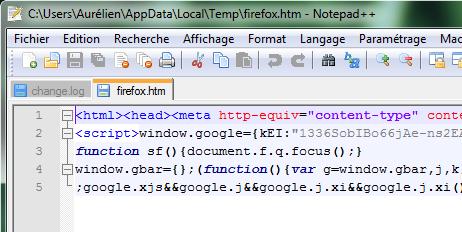 Capture décran - Notepad++, édition de la page Firefox Start (Google.fr) Capture décran - Notepad++, édition de la page Firefox Start (Google.fr)
