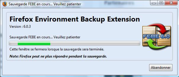 Capture d'écran - Configuration des options de Firefox Environment Backup Extension (FEBE) Capture d'écran - Configuration des options de Firefox Environment Backup Extension (FEBE)
