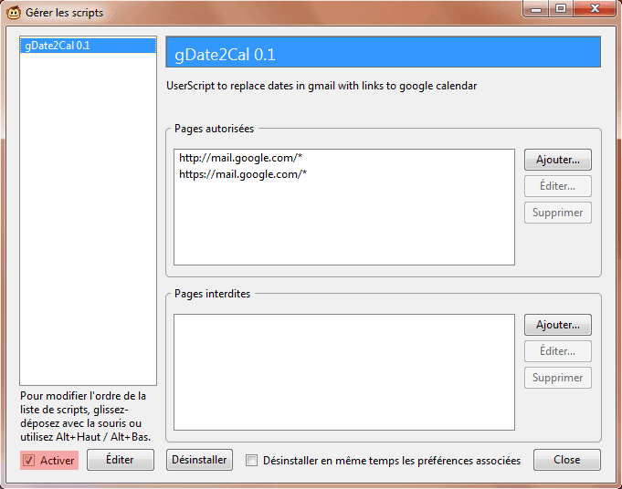 Capture d'écran - Mozilla Firefox, gestion des scripts Greasemonkey Capture d'écran - Mozilla Firefox, gestion des scripts Greasemonkey