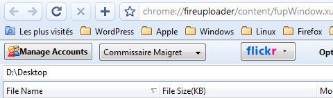 Capture décran - Gestion des comptes dans FireUploader Capture décran - Gestion des comptes dans FireUploader