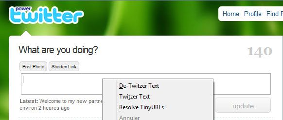 Capture décran - Twitzer et son menu contextuel Capture décran - Twitzer et son menu contextuel