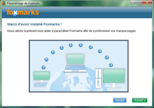 Capture d'écran - Assistant d'installation Foxmarks Capture d'écran - Assistant d'installation Foxmarks