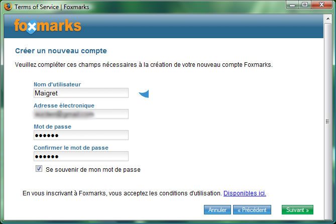 Capture d'écran - Assistant d'installation Foxmarks Capture d'écran - Assistant d'installation Foxmarks