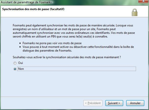 Capture d'écran - Assistant d'installation Foxmarks Capture d'écran - Assistant d'installation Foxmarks