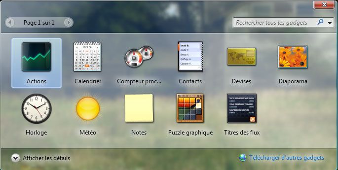 Dans notre exemple, le gagdet Titres des flux a été restauré Dans notre exemple, le gagdet Titres des flux a été restauré