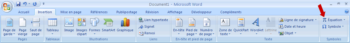 Insertion dune équation dans Word 2007 Insertion dune équation dans Word 2007