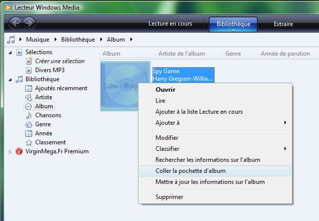 Capture d'écran - Copie de jaquette dans Windows Media Player Capture d'écran - Copie de jaquette dans Windows Media Player