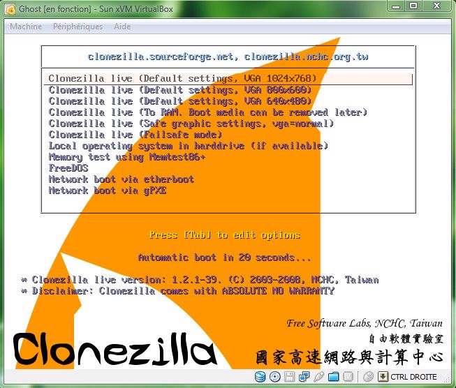 Capture décran - Lancement de Clonezilla en 1024x768 Capture décran - Lancement de Clonezilla en 1024x768