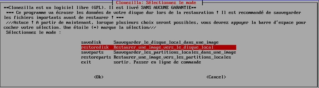Capture décran - Choix du mode restauration Capture décran - Choix du mode restauration