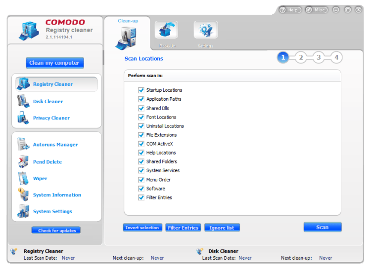 Capture décran - Comodo System Cleaner, nettoyage du registre