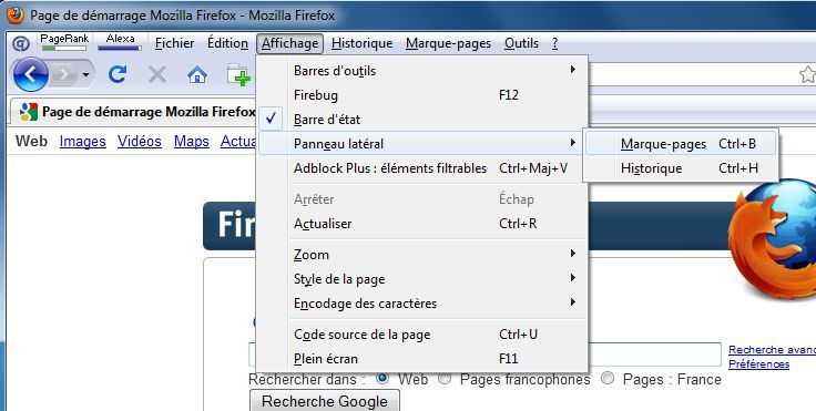 Capture décran - Mozilla Firefox, affichage de la sidebar Capture décran - Mozilla Firefox, affichage de la sidebar
