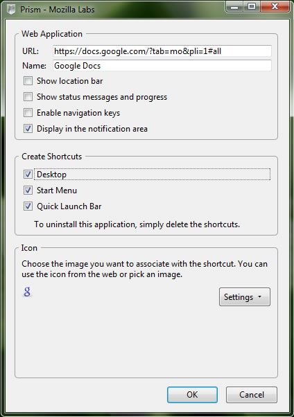 Capture décran - Mozilla Prism, création dune application desktop Capture d'écran - Mozilla Prism, création d'une application desktop