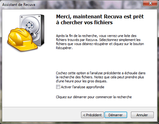 Capture d'écran - Recuva, processus de restauration Capture d'écran - Recuva, processus de restauration