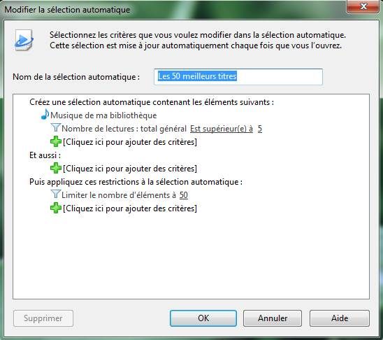 Capture décran - Windows Media Player 12, création dune sélection automatique Capture décran - Windows Media Player 12, création dune sélection automatique