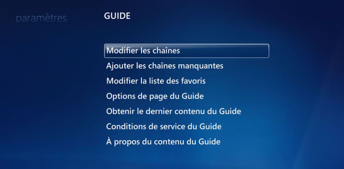 Capture décran - Menu Guide de Microsoft Windows Media Center Capture décran - Menu Guide de Microsoft Windows Media Center