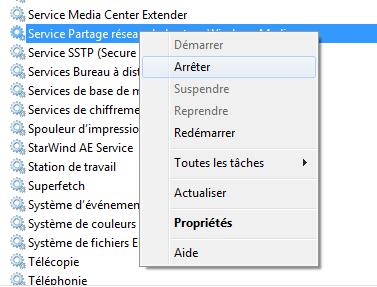 Capture décran - Services Windows, arrêt du partage réseau Capture décran - Services Windows, arrêt du partage réseau
