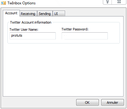 Capture décran - TwInbox options (onglet Account) Capture décran - TwInbox options (onglet Account)