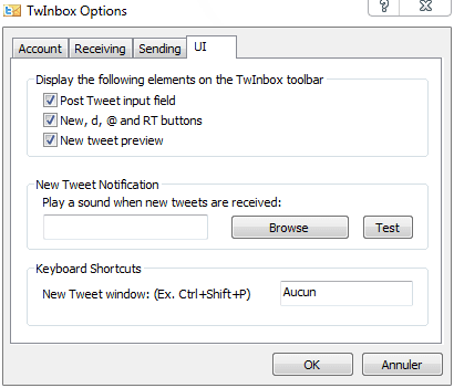 Capture décran - TwInbox Options (onglet UI) Capture décran - TwInbox Options (onglet UI)