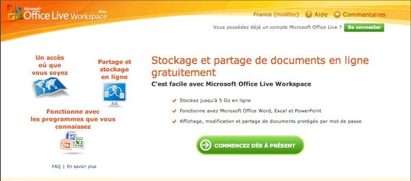 Capture décran - Site officiel de Office Live Workspace Capture décran - Site officiel de Office Live Workspace