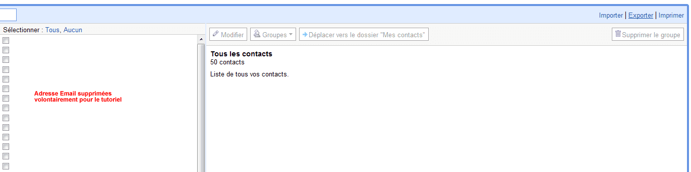 Capture décran - Exportation des contacts Gmail Capture décran - Exportation des contacts Gmail