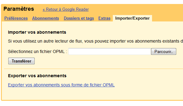 Capture décran - Exportation des abonnements Capture décran - Exportation des abonnements