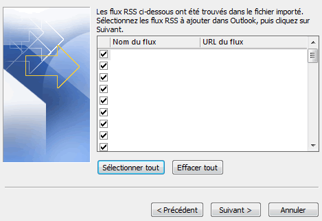 Capture décran - Assistant dimportation de vos flux RSS dans Outlook Capture décran - Assistant dimportation de vos flux RSS dans Outlook