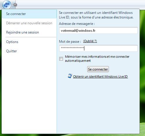 Capture décran - Office Shared View, connexion au compte Windows Live Capture décran - Office Shared View, connexion au compte Windows Live