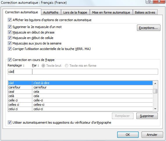 Capture décran - Ajout dun raccourci de correction automatique Capture décran - Ajout dun raccourci de correction automatique