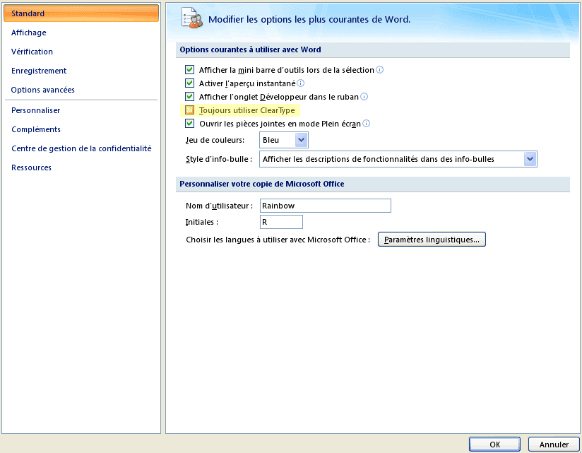 Options courantes de Word 2007 Options courantes de Word 2007