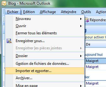 Capture décran - Outlook 2007, ouverture du menu Fichier Capture décran - Outlook 2007, ouverture du menu Fichier