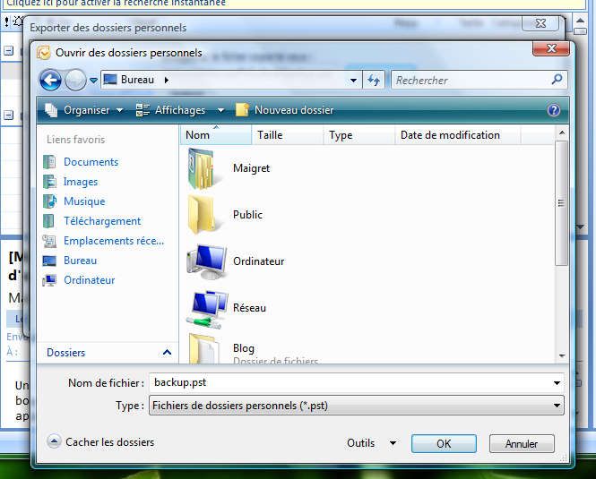 Capture décran - Outlook 2007, détermination de lemplacement du fichier PST Capture décran - Outlook 2007, détermination de lemplacement du fichier PST