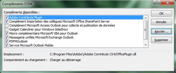 Capture décran - Outlook 2007, gestion des modules complémentaires Capture décran - Outlook 2007, gestion des modules complémentaires