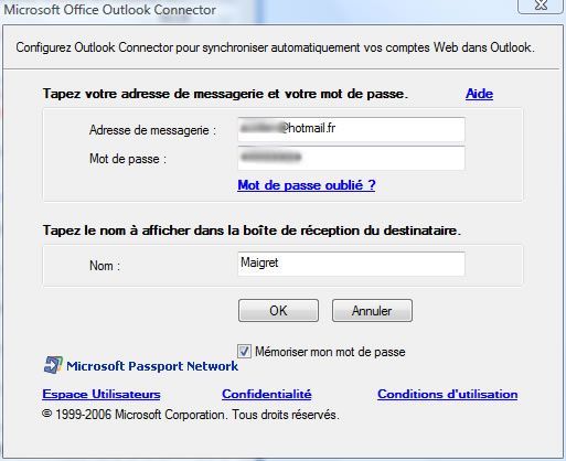 Capture décran - Gestionnaire de connexion dans Outlook Connector Capture décran - Gestionnaire de connexion dans Outlook Connector