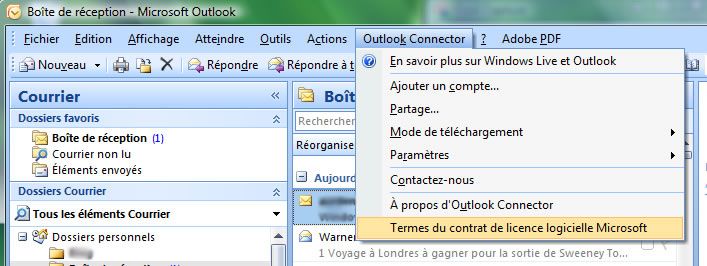 Capture décran - Outlook 2007, configuration de Outlook Connector Capture décran - Outlook 2007, configuration de Outlook Connector