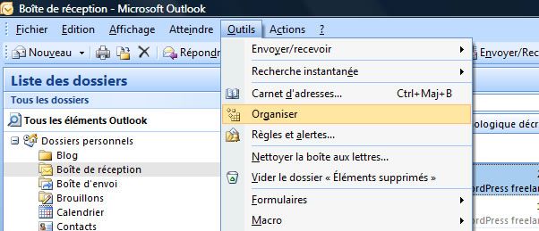Capture d'écran - Outlook 2007, organisation de la boîte de réception Capture d'écran - Outlook 2007, organisation de la boîte de réception