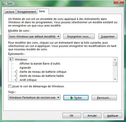 Capture d'écran - Désactivation du son de démarrage Capture d'écran - Désactivation du son de démarrage