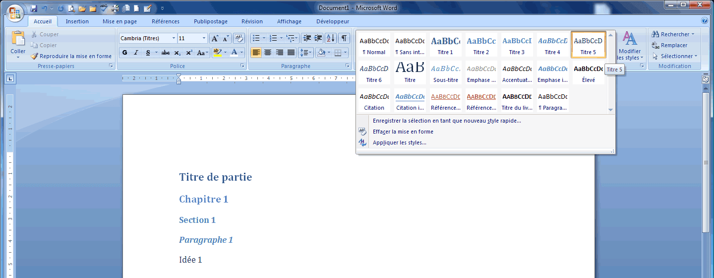 Menu des styles dans Word 2007 Menu des styles dans Word 2007