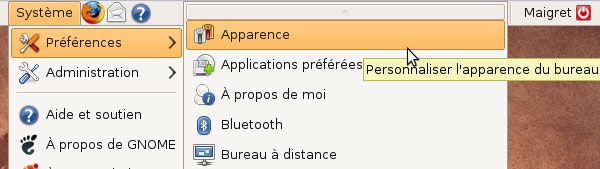 Capture décran - Ubuntu, ouverture du module Apparence Capture décran - Ubuntu, ouverture du module Apparence