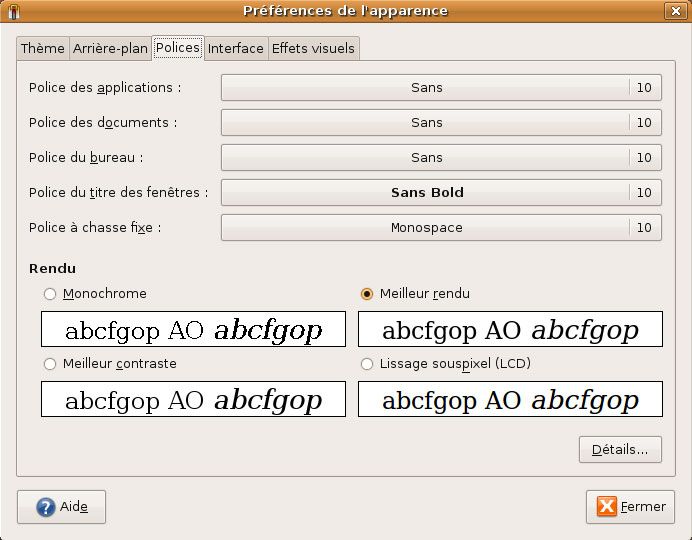 Capture décran - Ubuntu, préférences dapparence des polices Capture décran - Ubuntu, préférences dapparence des polices